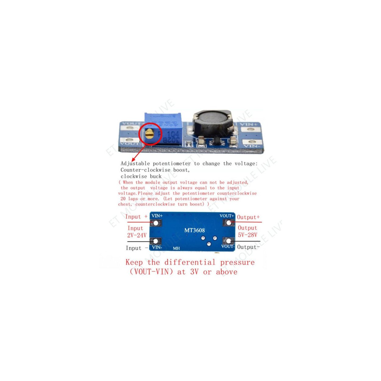 DC-DC Step Up Voltage Converter Adjustable 2A MT3608 